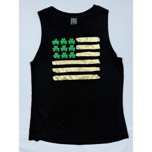Modern Lux Black Tank Top Women's Large St Patricks Day Shamrock Flag Graphic
